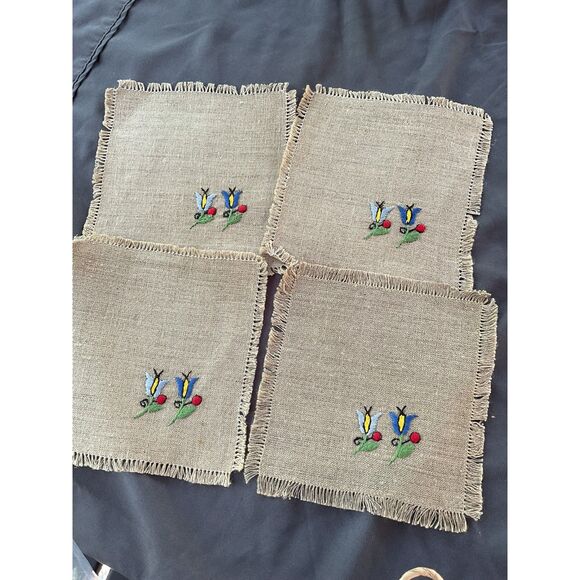 Linen Embroidered Cocktail Napkins Coasters - Picture 5 of 5